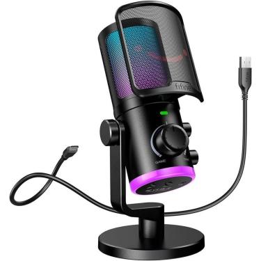 Imagem de Microfone Condensador Gamer Fifine Ampligame, RGB, Cardióide, USB-C, Anti-Ruído, Preto...