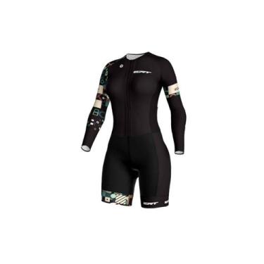 Imagem de Macaquinho ciclismo feminino manga longa ERT Smart forro gel, Preto, G