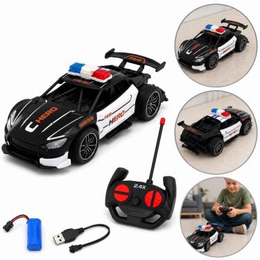 Imagem de Carrinho de Controle Remoto Policia Luz Som Veloz Recarregavel Usb Yeet