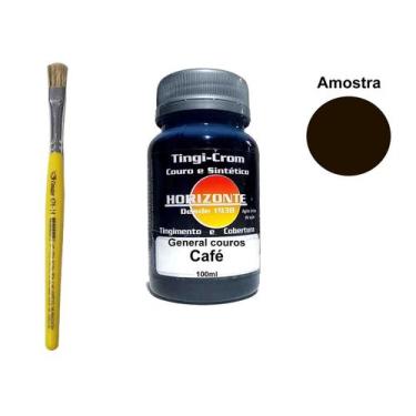 Imagem de tinta para couro café+ pincel horizonte 100ml
