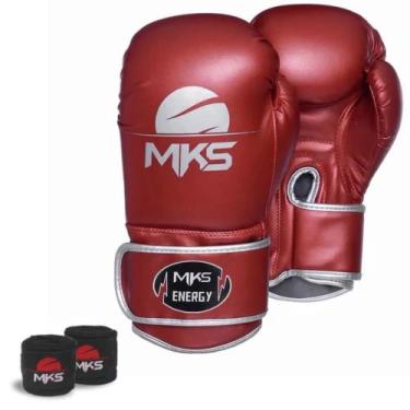 Imagem de Kit Luva Boxe New Energy II Vermelho Metálico 16oz  + Bandagem MKS Com