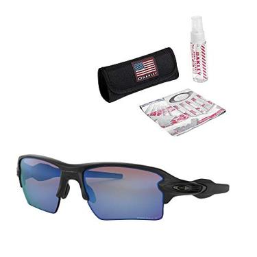 Imagem de Oakley Óculos de sol Flak 2.0 XL (armação preta fosca/lente polarizada Prizm Deep H2 O) com kit de limpeza de lentes com bandeira dos EUA, Preto