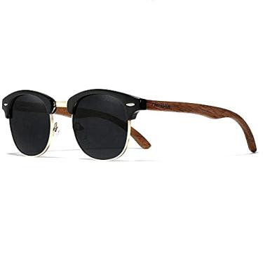 Imagem de Óculos de Sol Masculino Kingseven Retro Hastes de Madeira com Proteção Lentes Polarizados UV400 (C3)