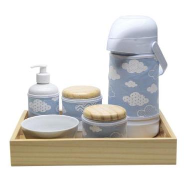 Imagem de Kit Higiene Moderno Nuvem Azul Quarto Bebê Infantil Menino - Potinho D
