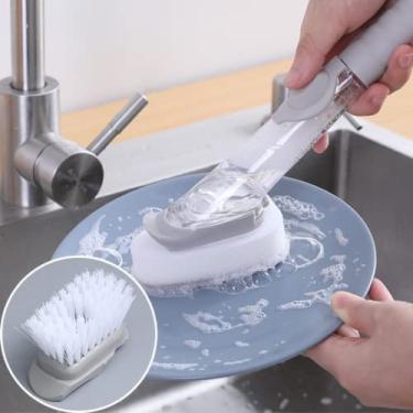 Imagem de Esponja 2 em 1 Escova Dispenser Bucha Detergente Lava Louça Banheiro Limpeza Pesada Cozinha