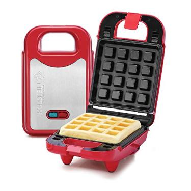 Imagem de Holstein Housewares - Multi-Maker antiaderente intercambiável com waffle, grelhas e grelhas removíveis, use para paninis, panquecas, waffles e muito mais, vermelho/aço inoxidável