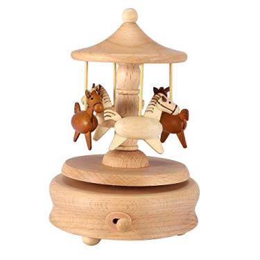 Imagem de Caixa de música infantil carrossel de brinquedo de música caixa musical vintage de madeira linda em formato de cavalo artesanato de madeira decoração para casa