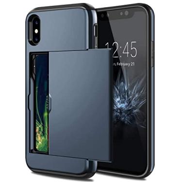 Imagem de Capa de telefone porta-cartão de moda flip para iphone x xs max xr 7 8 plus 6 6 s para samsung s9 s8 plus s7 s6 nota 9, azul marinho, para iphone 5 5s se
