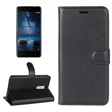 Imagem de CHAJIJIAO Capa ultrafina para Nokia 8 Litchi Texture Horizontal Flip Leather Case com suporte e compartimentos para cartões e carteira (preto) Capa traseira para telefone (cor preta)