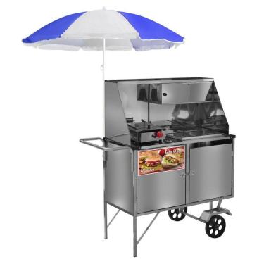 Imagem de Carrinho de Hot Dog + Lanche Luxo com Rodas Maciças e Guarda Sol - Cefaz