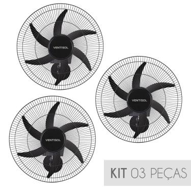 Imagem de Kit Ventilador de Parede Ventisol Turbo 6 Steel Osc, 6 pás, 50cm, 200w - Bivolt - 03 Unidades