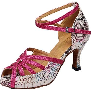 Imagem de Salabobo QQQ-5002 sapato feminino de dança floral PU tango peep toe salto médio, Vermelho, 10