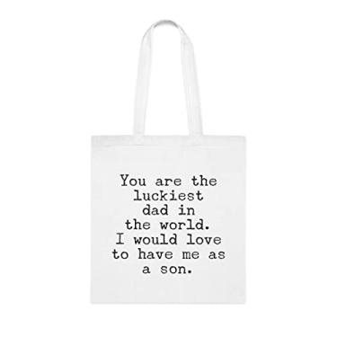 Imagem de Sacola You Are The Luckiest Dad presente para papai, bolsa de ombro papai, bolsas reutilizáveis para papai, presente para papai da filha favorita, filho e filhos, Branco