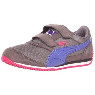 Imagem de PUMA Tênis Steeple Glitter V Fashion (bebê/criança pequena), Aço cinza/violeta tempestade, 1.5 Little Kid