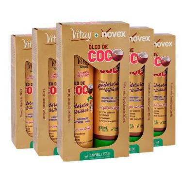 Imagem de Kit Com 5 Shampoo 300ml + Condicionador 300ml Novex Vitay Óleo De Coco