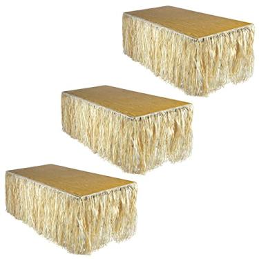 Imagem de Beistle 3 peças de saias de mesa de ráfia natural para decorações havaianas de luau, talheres de festa na praia tropical, 76,2 cm x 22,3 cm