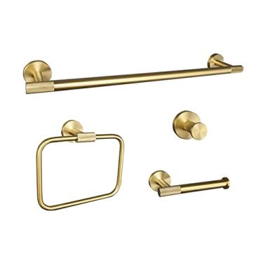 Imagem de Acessórios de banheiro Toalha Robe Gancho Toalha Anel Barra Cabide Rolo de Papel Higiênico Suporte de Papel Higiênico Conjunto de Ferragens para Banheiro Ouro escovado, conjunto de 4 peças