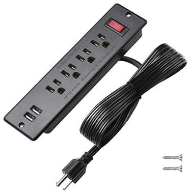 Imagem de Tira de energia montável embutida tira de energia com USB 4 tomada 2 USB proteção múltipla integrada bancada de conferência para PC Home Electric Appliance ETL listado (preto)