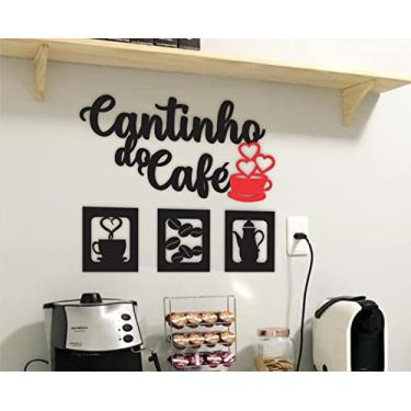 Imagem de KIT CANTINHO DO CAFÉ 4 PEÇAS MDF PRETO ALTO RELEVO