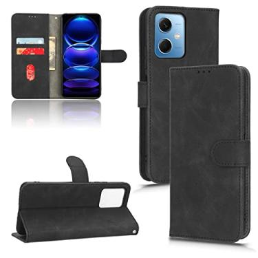 Imagem de Capas de telefone Business Skin Feel compatíveis com Xiaomi Redmi Note 12 12 Pro 5G Capa de couro com slots para cartão Suporte de clipe de carteira à prova de choque (preto, Redmi Note 12 5G)