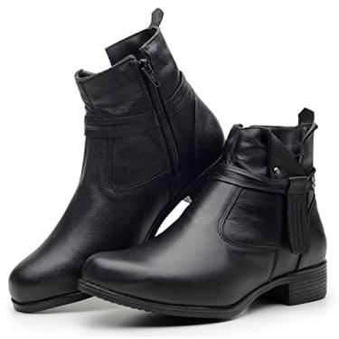 Imagem de Bota Feminina Coturno em Couro Legítimo Cano Curto com Ziper Confortável Direto da Fábrica Genero:Feminino;Cor:Preto;Tam