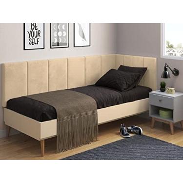 Imagem de Cabeceira em L para Cama Box Solteiro Proteção Lateral Estofada - Areia Suede