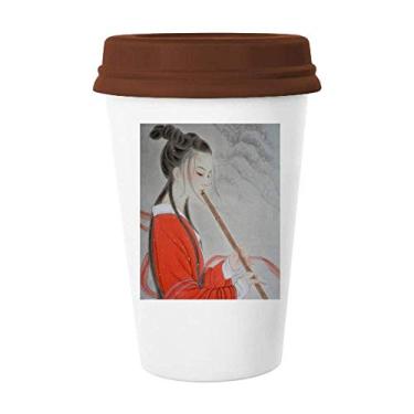 Imagem de Caneca de pintura chinesa com flauta de beleza vermelha para copo de cerâmica