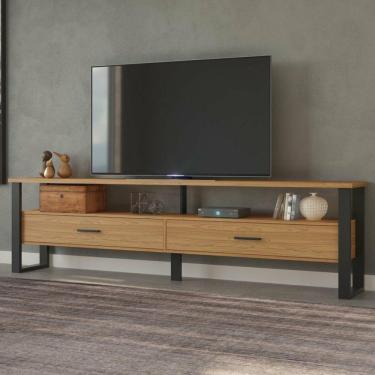 Imagem de Rack Industrial 220cm 2 Gavetas Pradel Móveis Freijó/Preto Fosco