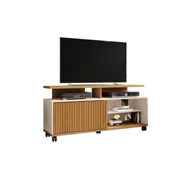 Imagem de Rack Para TV Topázio Ripado Cinamomo C/ Off White – Bechara Móveis