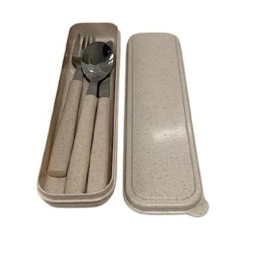 Imagem de Jogo de Talheres Garfo Faca Colher Inox e Cabo Biodegradável Cor:Bege