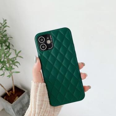 Imagem de Capa de telefone de couro duro com treliça de proteção de pára-choques de luxo para iPhone 13 12 Pro Max 7 8 Plus X XS XR 11 SE 2022 Capa de lente de metal, verde escuro, para iPhone 13Pro