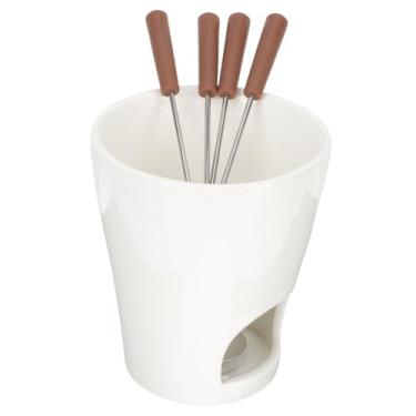 Imagem de HEMOTON 1 Conjunto Aquecedor De Manteiga Tealight Fondue De Frutos Do Mar Fabricante De Manteiga Caldeirão De Velas Máquina De Fazer Mini Fondue Cerâmica Branco Acessórios Panela Quente