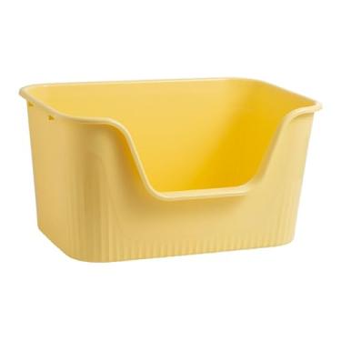 Imagem de IEUDNS Caixas de areia para gatos abertas, formato em u, frontal rebaixada, portátil, anti-respingos, para todos os tipos de maca de gato, semi-fechada, amarelo S