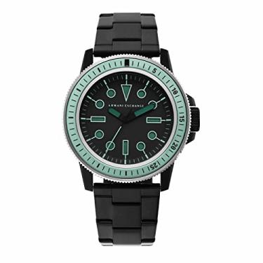 Imagem de Armani Exchange Relógio masculino inspirado em mergulho de aço inoxidável com pulseira de silicone ou pulseira de aço, Preto, Moderno