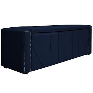 Imagem de Calçadeira Baú Casal Minsk P02 140 cm para cama Box Suede Azul Marinho - Amarena Móveis