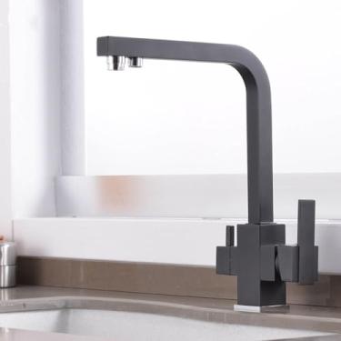 Imagem de Filtro torneira da cozinha de água potável fria e quente único furo cromo filtro pias cozinha deck montado torneira misturadora, 81048h, 1