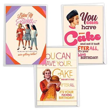 Imagem de NobleWorks Pacote sortido de 3 cartões comemorativos de aniversário hilários com envelopes (3 modelos, 1 cada) VC7959BDG-C1x3