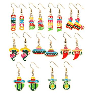 Imagem de 9 a 12 pares de brincos de cinco de maio coloridos Fiesta brincos mexicanos esmaltados para mulheres, meninas, chapéu de festa de abacate, brincos de pimentão para carnaval do México, joias de