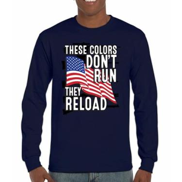 Imagem de Camiseta de manga comprida These Colors Don't Run They Reload 2nd Amendment 2A Don't Tread on Me Second Right Bandeira Americana, Azul marinho, G