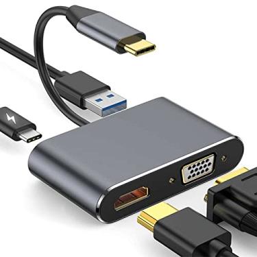 Imagem de Adaptador multiportas USB C para HDMI VGA, hub USB tipo C 4 em 1 para 4K HDMI/VGA/USB3.0/PD, compatível com MacBook Pro, MacBook Air, iPad Pro, Pixelbook, XPS etc