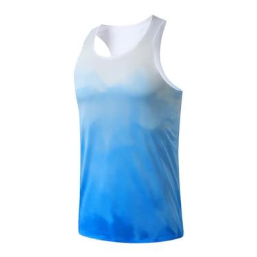 Imagem de Camiseta de compressão masculina Active Vest Body Shaper Workout Cor gradiente Muscular Fitness Regata, Azul claro, XXG
