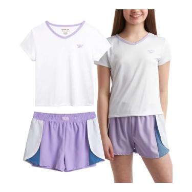 Imagem de Reebok Conjunto de shorts ativos para meninas - camiseta de manga curta e shorts de ginástica de desempenho, forro de compressão ACTIVCHILL (8-12), Lavanda, 8