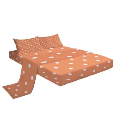 Imagem de Eojctoy Jogo de lençol laranja ultramacio, 4 peças, lençol de cama e fronhas com tema de bolinhas, fácil de cuidar com lençol casal de 40,6 cm de profundidade, confortável e respirável para casa