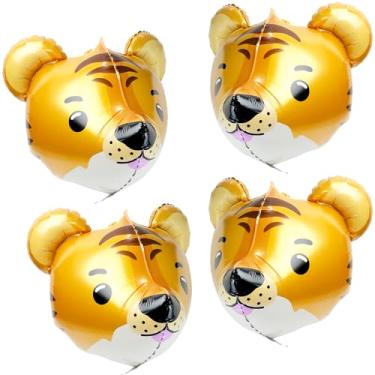 Imagem de Cute 4D Woodland Jungle Tiger Head Balloons Wildlife Wild Zoo Safari Animal Party Supplies, 4 Pack Cartoon Forest Tiger Balloons For Birthday Wedding Baby Shower Bridal Shower Photo Props Home Decor