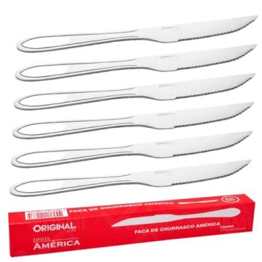 Imagem de Jogo de Talheres Garfo Faca e Colher Inox Kit para Restaurante Buffet América Original (12 Facas)