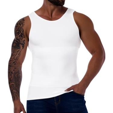 Imagem de Gleefeat Camiseta masculina de compressão modelador corporal emagrecedor, ginecomastia, abdômen, controle de barriga, regata, Colete branco, GG