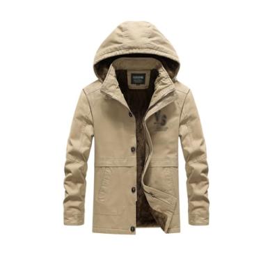 Imagem de Ruixinxue Jaqueta masculina de transição quente de inverno casaco com capuz slim fit casaco de algodão de pelúcia casaco casual jaqueta cargo, Caqui, 3G