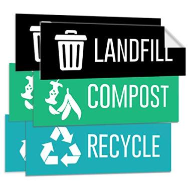 Imagem de Pixelverse Design - Landfill Recycle Compost Stickers - Premium UV Outdoor & Indoor Adhesive Weatherproof Trash Can Vinyl - 3x9 Inches - 6 Pack Set