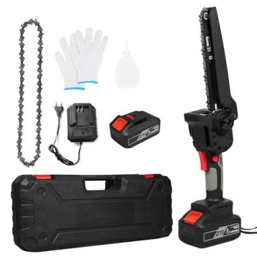 Imagem de SZITW Mini motosserra sem fio de 8 polegadas, motosserra elétrica portátil com 2 baterias 2 correntes 21V alimentada por bateria com trava de segurança para aparar árvores e cortar galhos