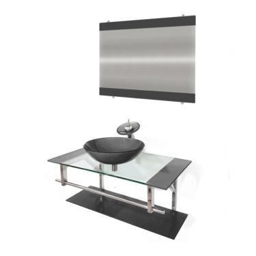 Imagem de Gabinete de Vidro 90cm Inox com Cuba Redonda Grafite